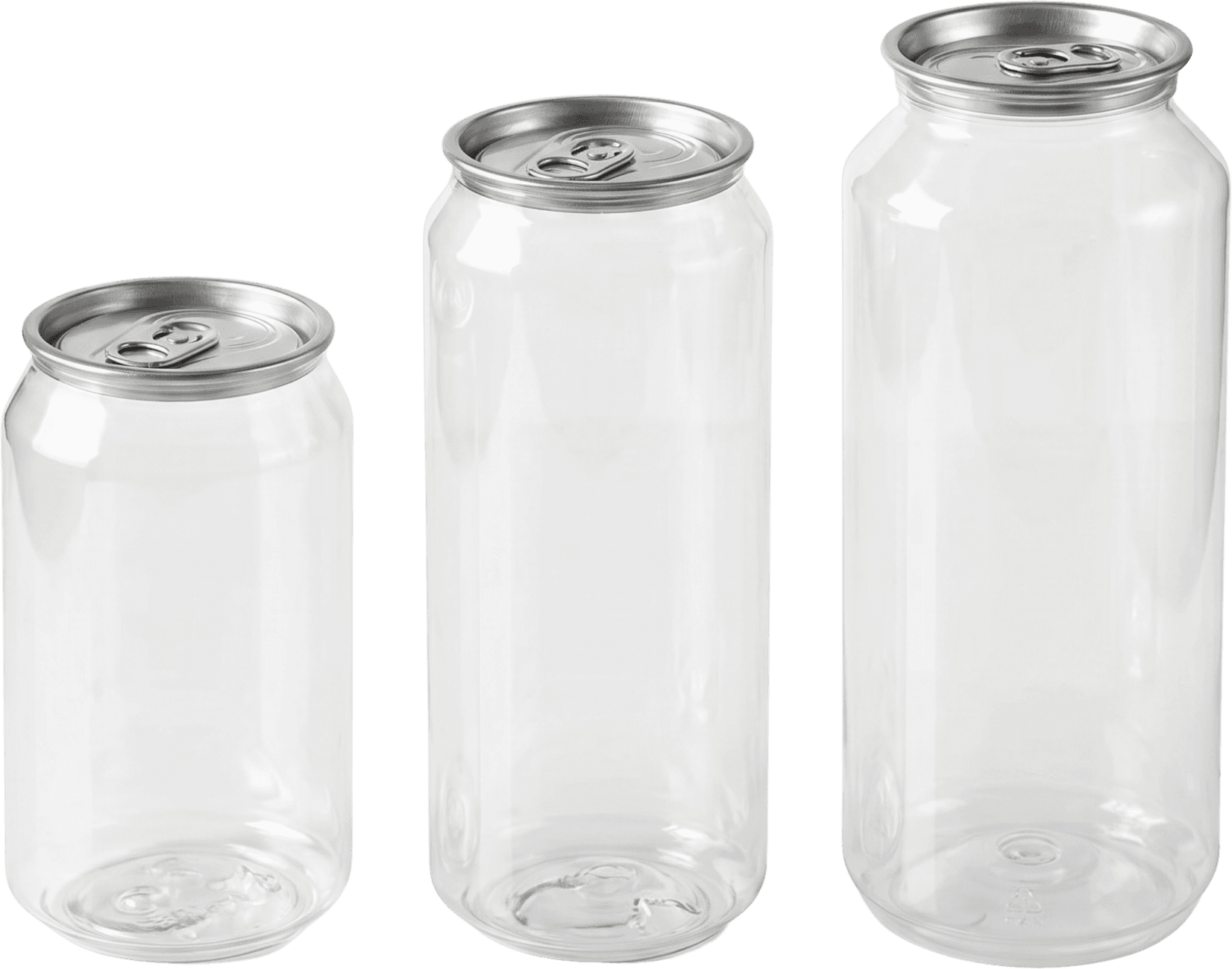 Clear PET cans in three sizes, auto-shipped and ready to fill